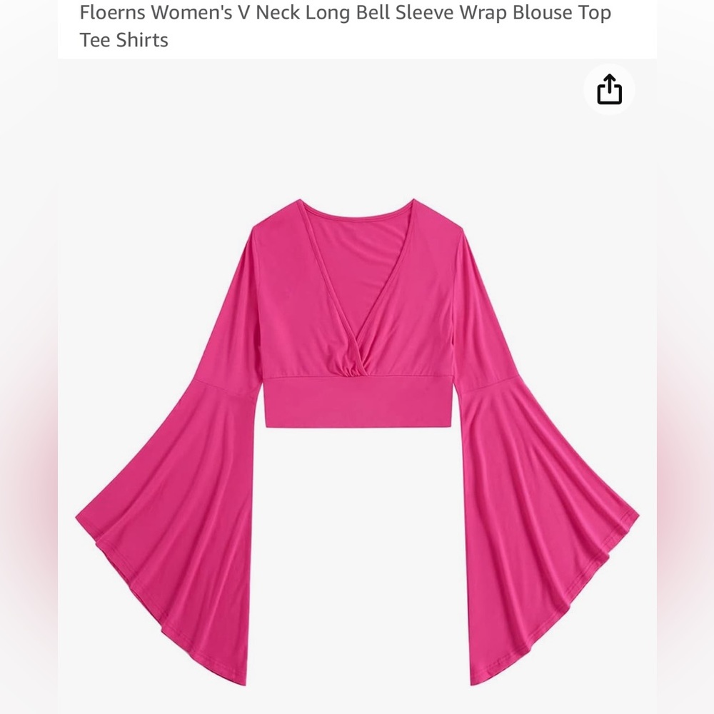 Floerns Women's V Neck Long Bell Sleeve Crop Top
